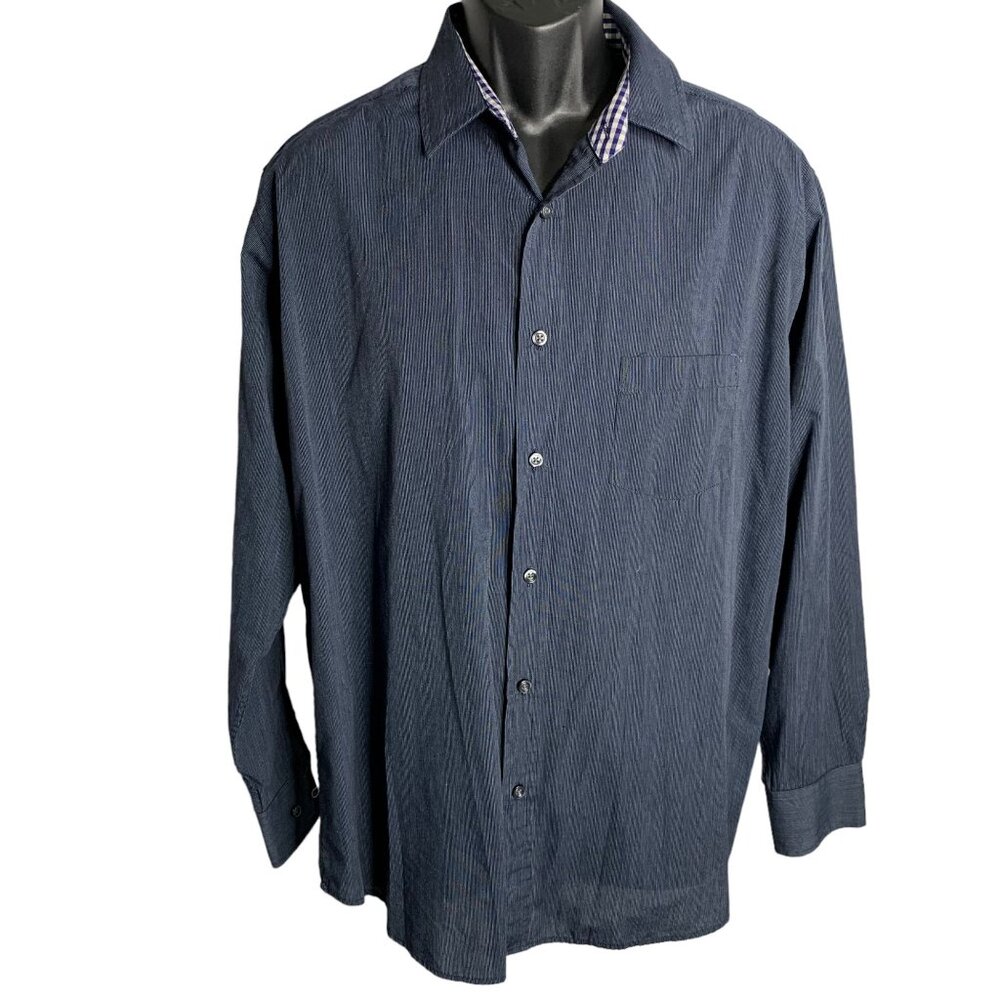 Beverly Hills Polo Club Button Up Shirt L Blue Stripes Long Sleeves Pocket